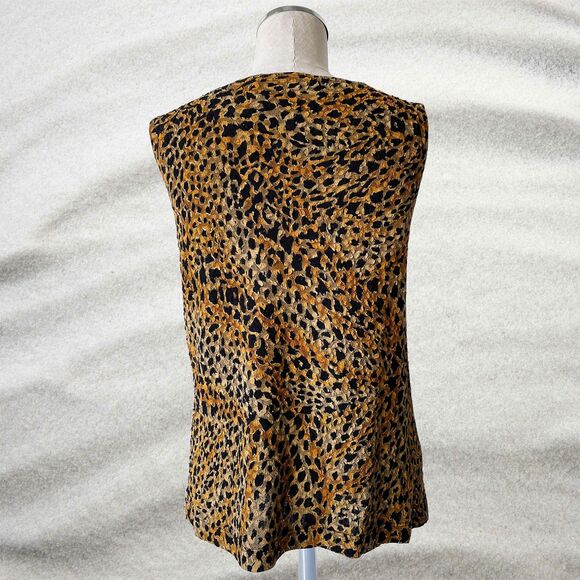Chico's Leopard Print Round Neck Sleeveless Tank Top Metallic Gold Women's 8 - Picture 5 of 7